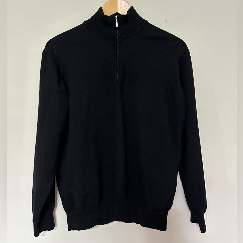 Toscano Black Merino Wool Mens Quarter Zip Sweater